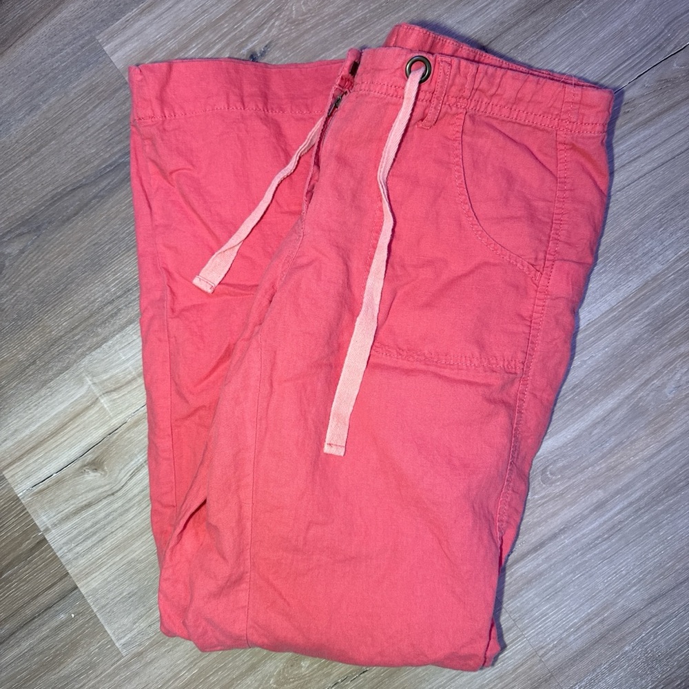 Cotton Linen Blend Summer Staple Kenar Coral Wide Leg Pants